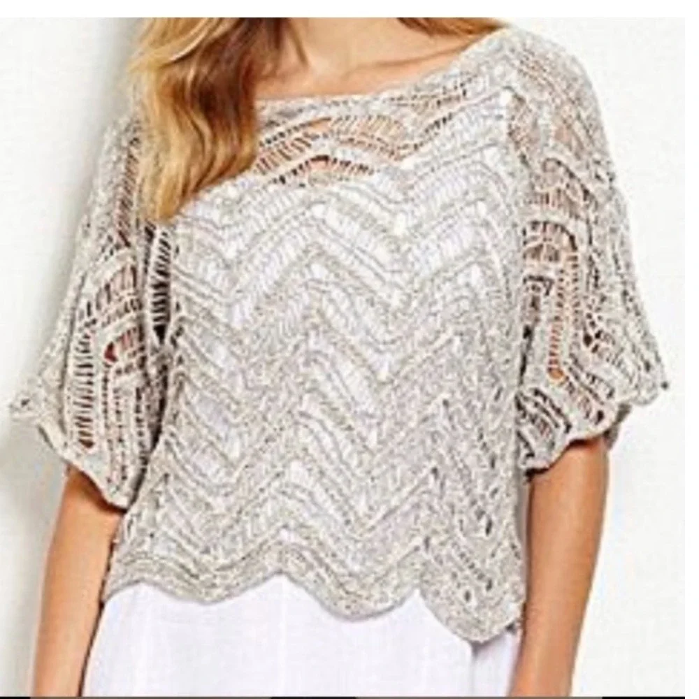 Eileen Fisher Size XS Open Knit Weave Top Cotton Blend Sweater Beach Layering‎
